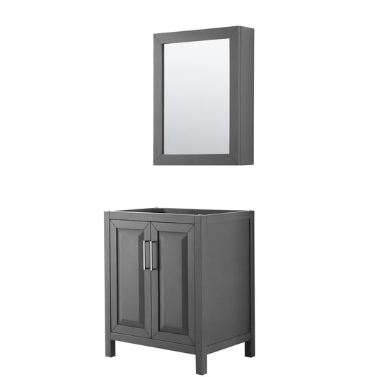 Daria 30 inch Single Bathroom Vanity in Dark Gray, No Countertop, No Sink, and Medicine Cabinet