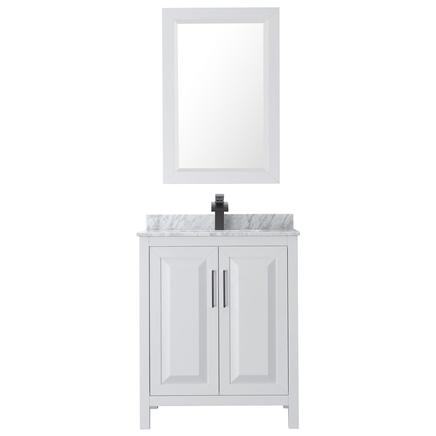 Daria 30" Single Vanity in White, Top, Square Sink, Matte Black Trim, 24" Mirror