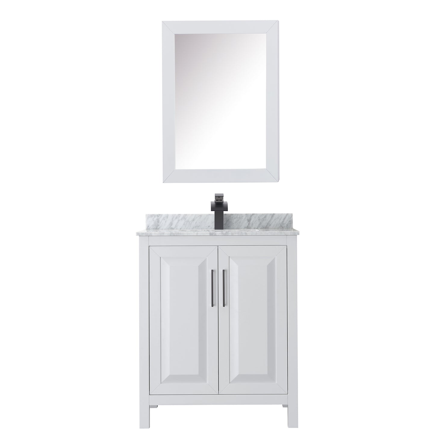 Daria 30" Single Vanity in White, Top, Square Matte Black Trim, Medicine Cabinet