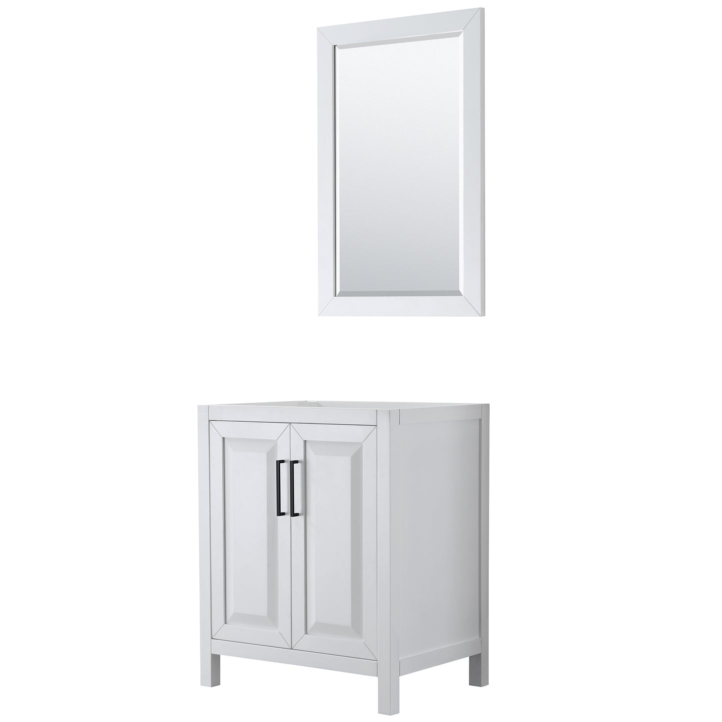 Daria 30" Single Vanity in White, No Top, No Sink, Matte Black Trim, 24" Mirror