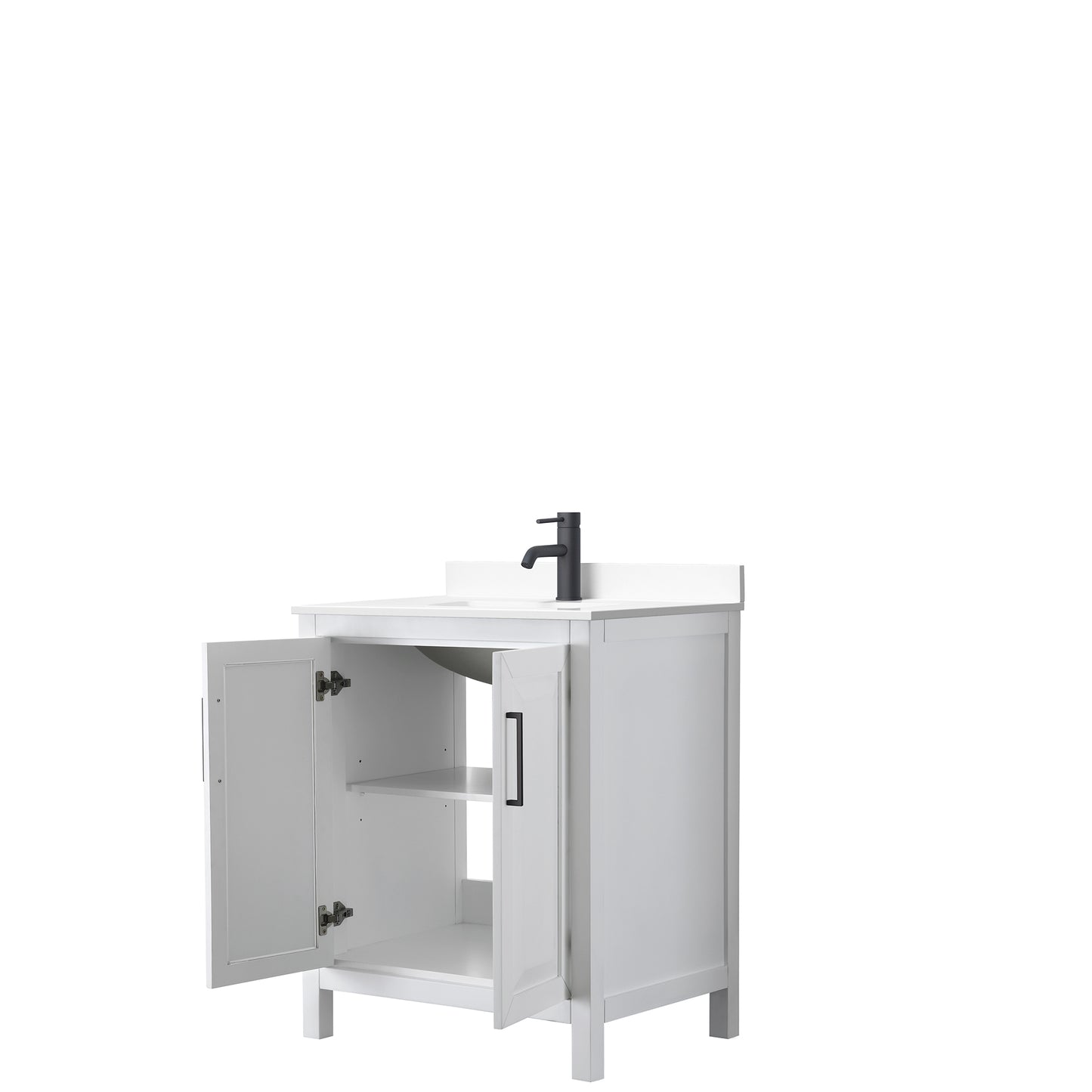 Daria 30" Single Vanity in White, White Cultured Marble Top, Black Trim