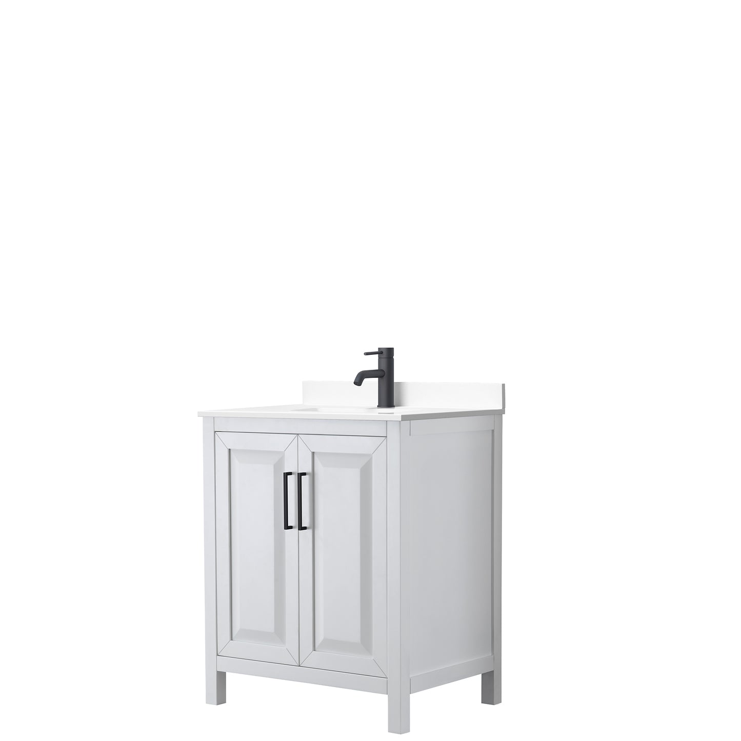 Daria 30" Single Vanity in White, White Cultured Marble Top, Black Trim