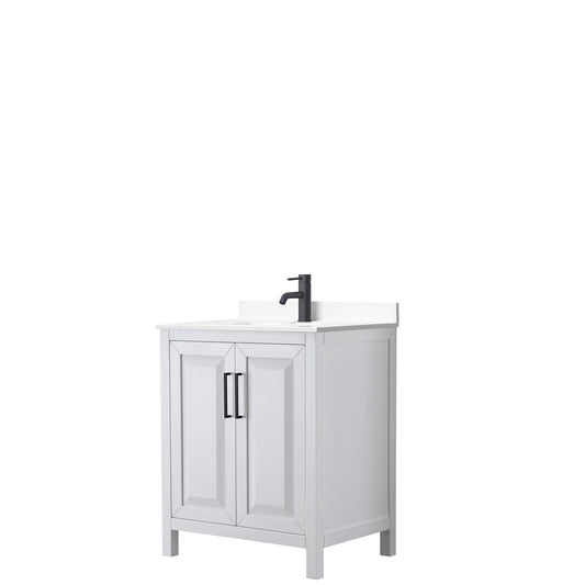 Daria 30" Single Vanity in White, White Cultured Marble Top, Black Trim