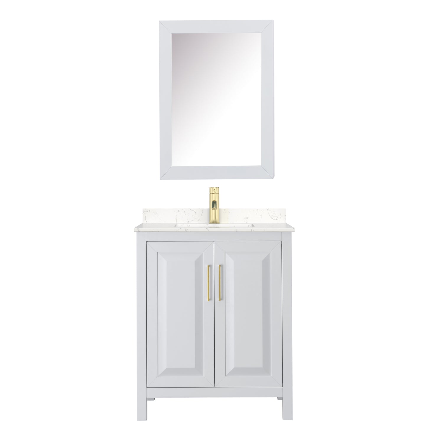 Daria 30" White Single Vanity, Carrara Marble Top, Medicine Cabinet, Gold Trim