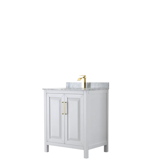 Daria 30" Single Vanity in White, Top, Square Sink, Brushed Gold Trim