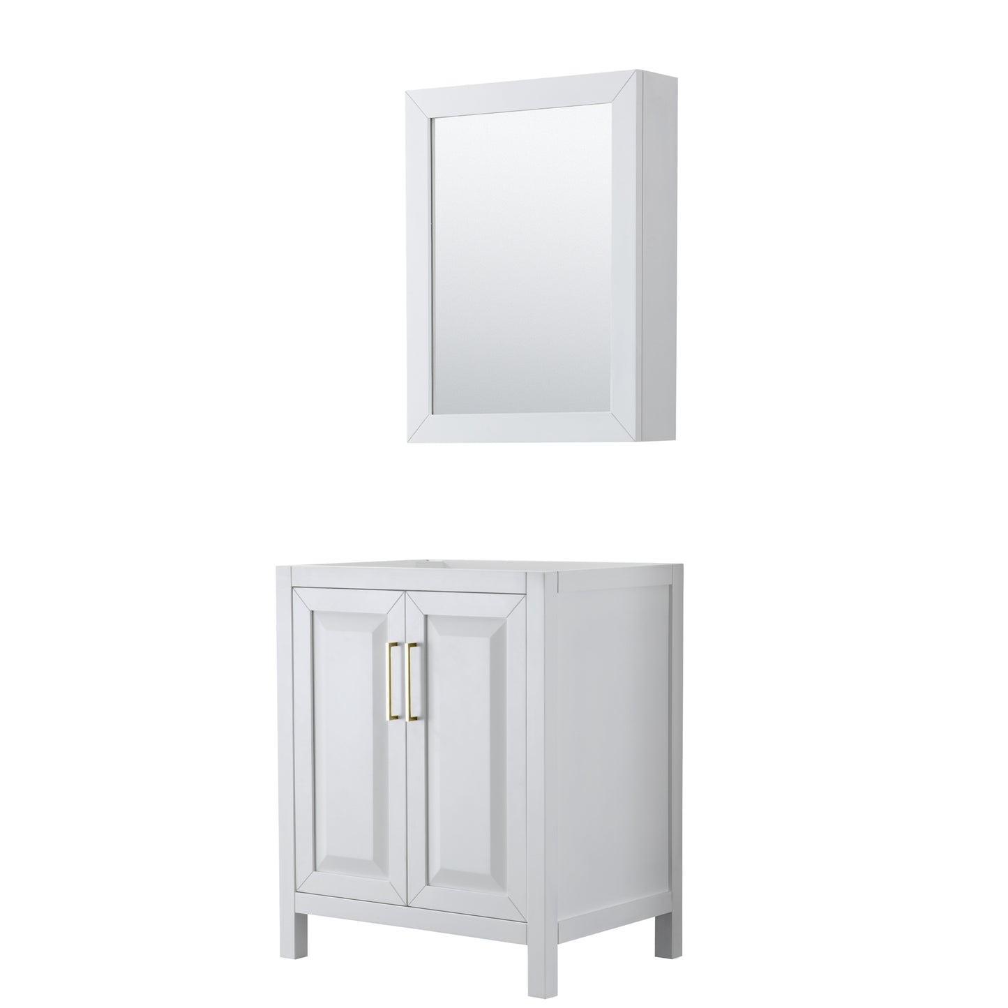 Daria 30" Single Vanity in White, No Top, No Medicine Cabinet, Brushed Gold Trim