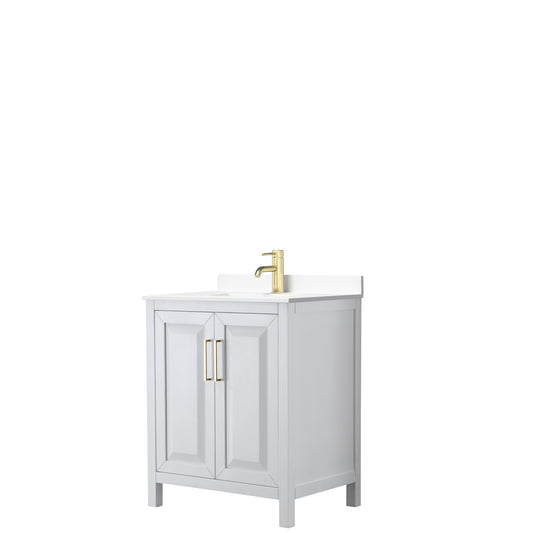 Daria 30" Single Vanity in White, White Cultured Marble Top, Gold Trim