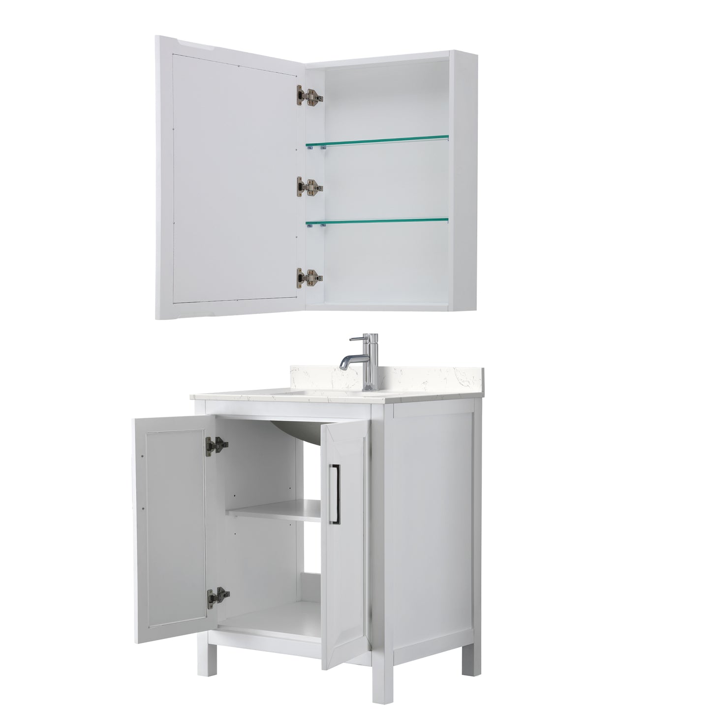 Daria 30" Single Vanity in White, Carrara Cultured Marble Top, Medicine Cabinet
