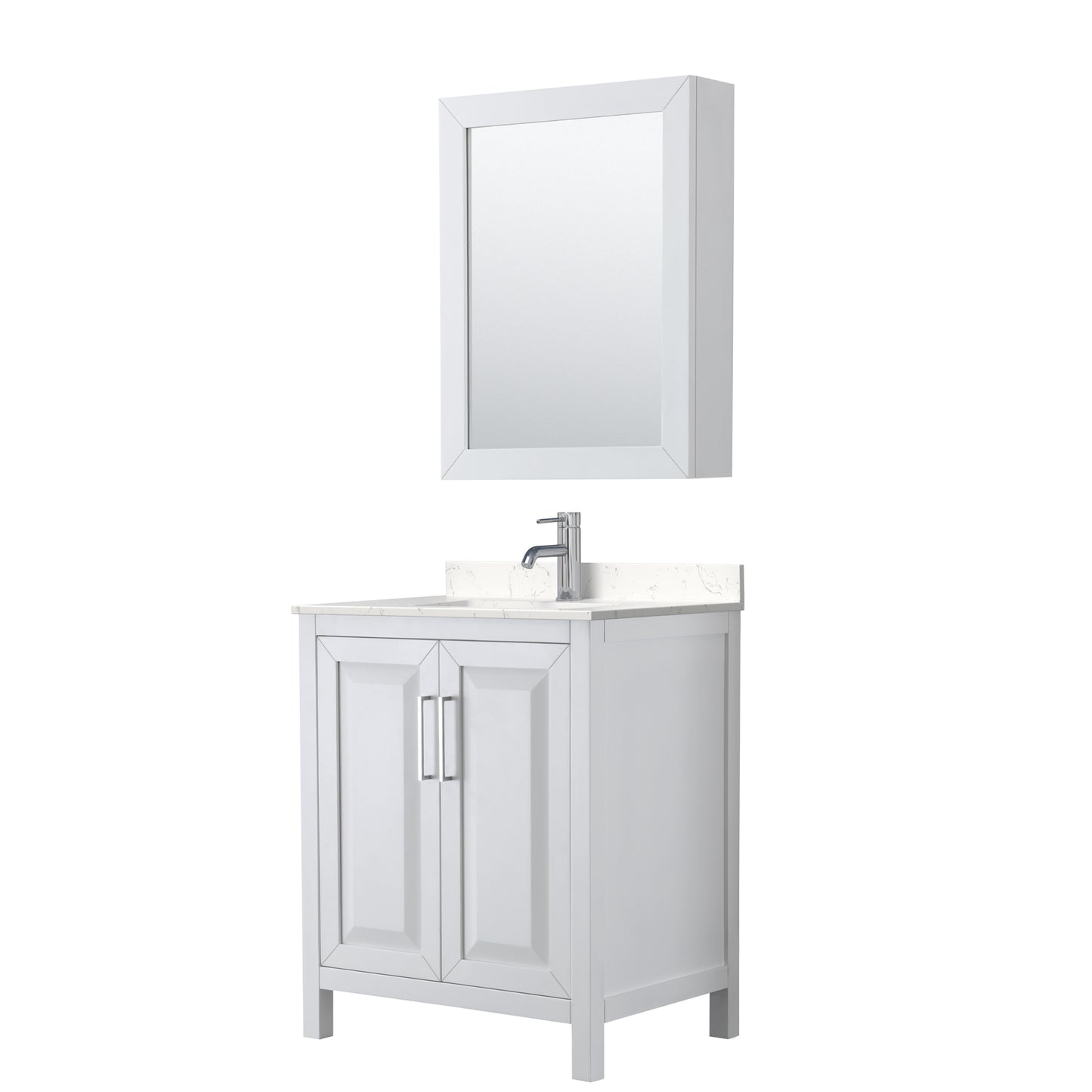 Daria 30" Single Vanity in White, Carrara Cultured Marble Top, Medicine Cabinet