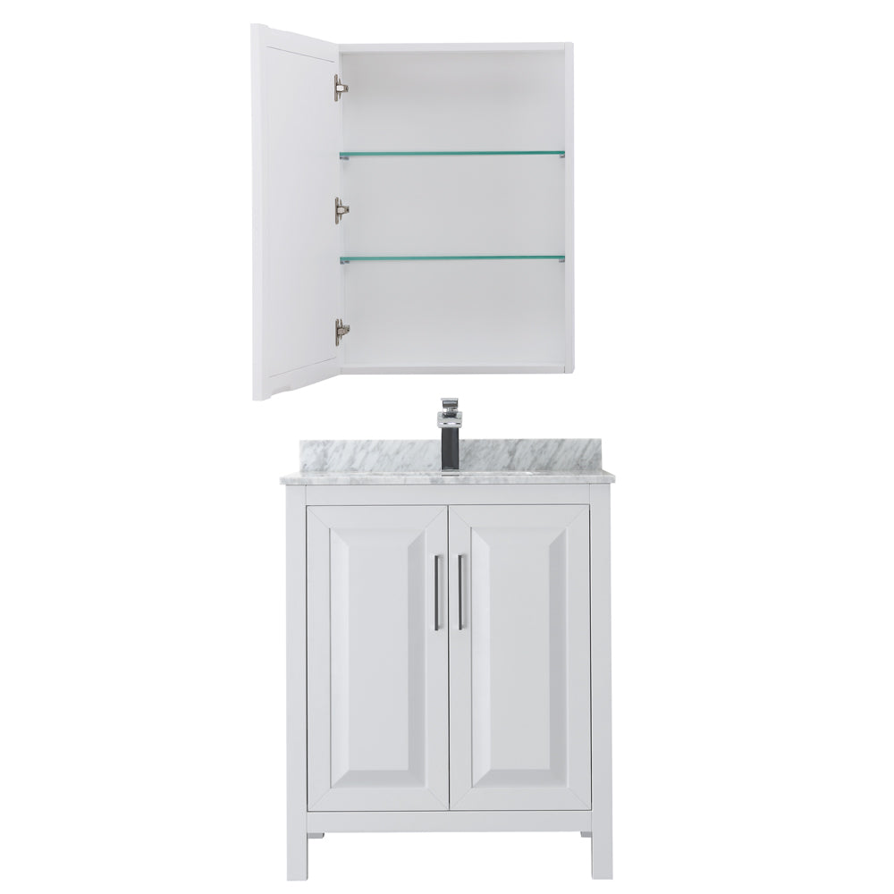 Daria 30" Single Vanity in White, Top, Square Sink, Medicine Cabinet