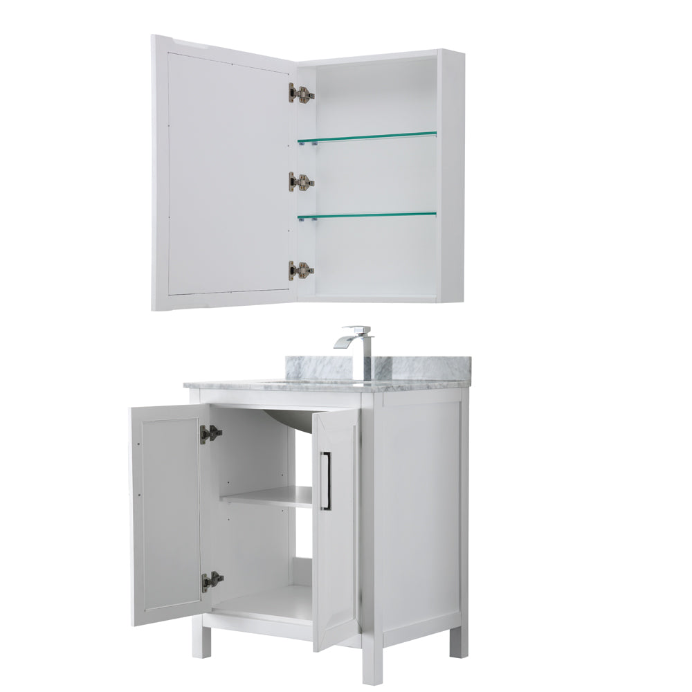 Daria 30" Single Vanity in White, Top, Square Sink, Medicine Cabinet