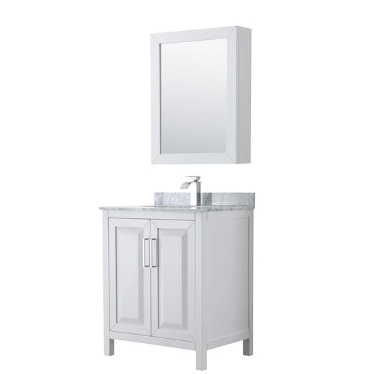 Daria 30" Single Vanity in White, Top, Square Sink, Medicine Cabinet