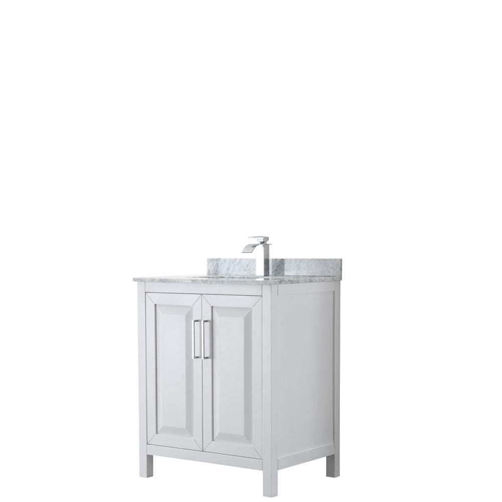 Daria 30 inch Single Bathroom Vanity in White, White Carrara Marble Countertop, Undermount Square Sink, and No Mirror