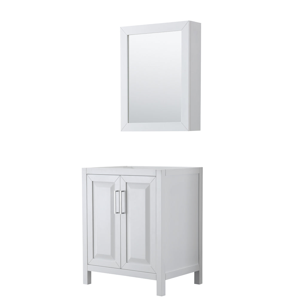 Daria 30" Single Vanity in White, No Top, No Sink, Medicine Cabinet