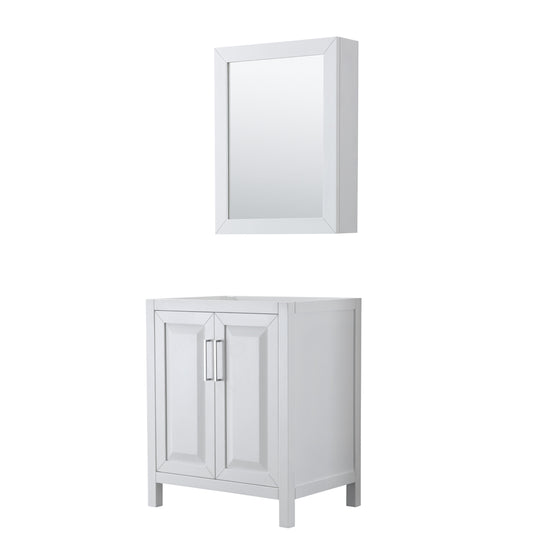 Daria 30" Single Vanity in White, No Top, No Sink, Medicine Cabinet