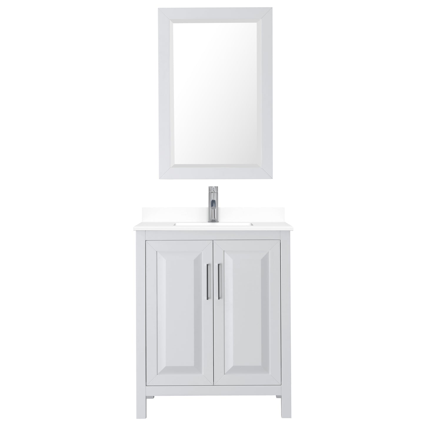 Daria 30" Single Vanity in White, White Cultured Marble Top, Sink, 24" Mirror