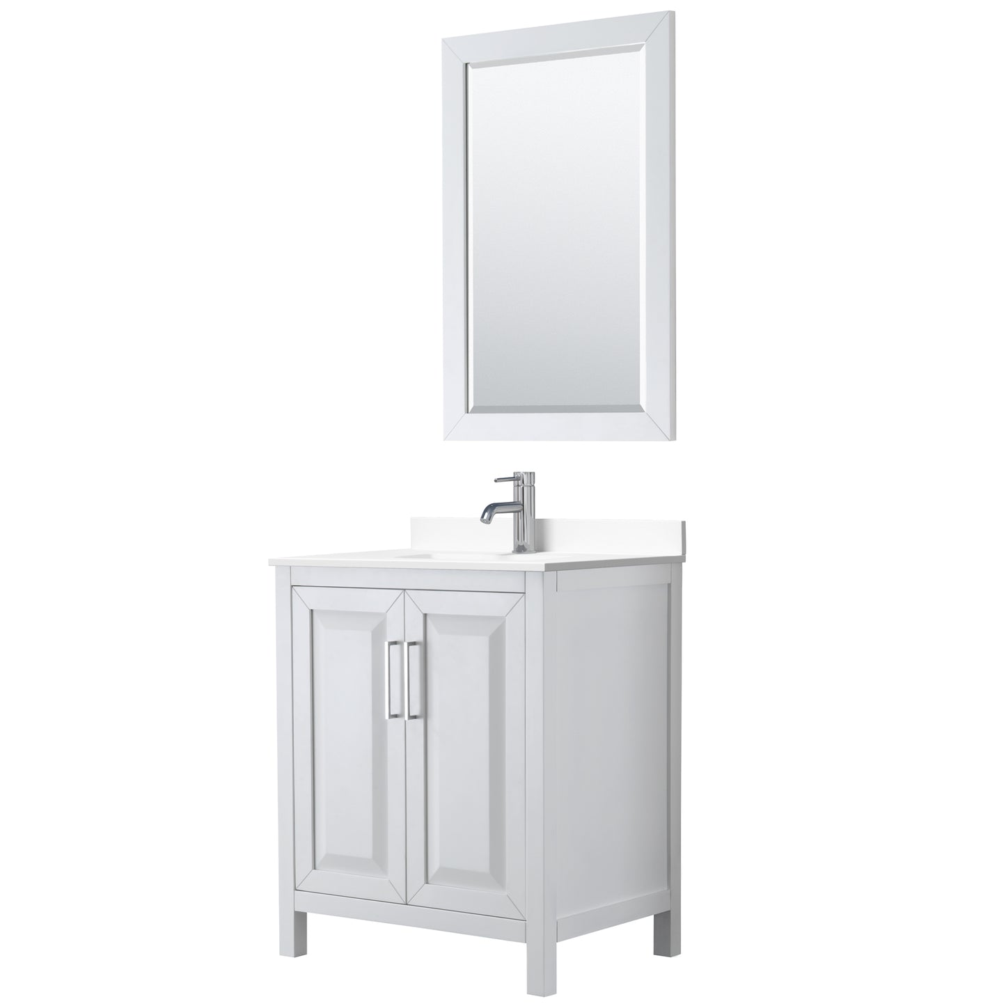 Daria 30" Single Vanity in White, White Cultured Marble Top, Sink, 24" Mirror