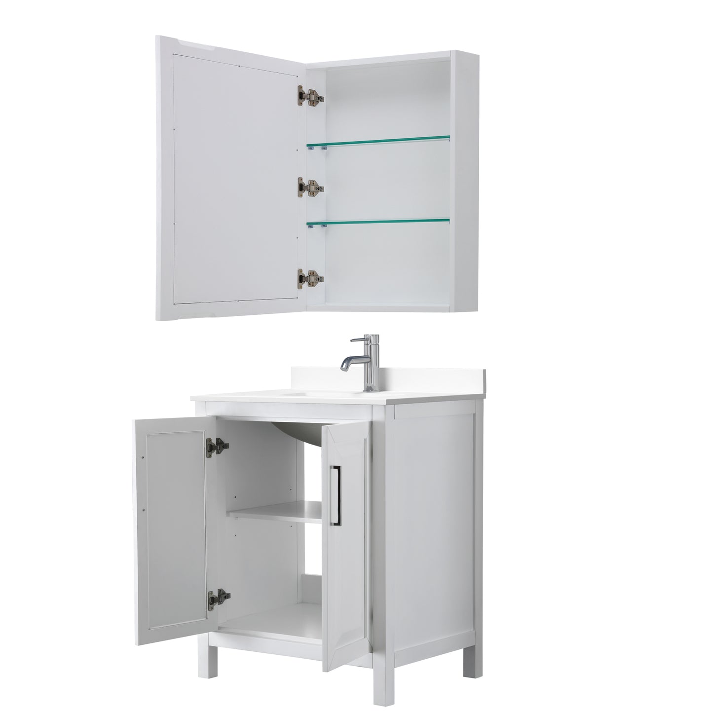 Daria 30" Single Vanity in White, White Cultured Marble Top, Medicine Cabinet