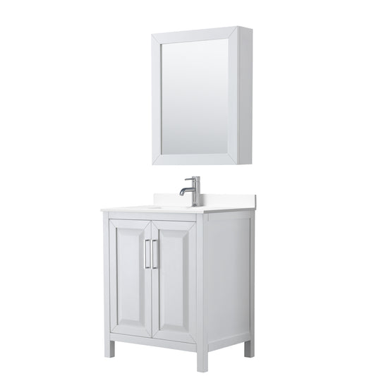 Daria 30" Single Vanity in White, White Cultured Marble Top, Medicine Cabinet