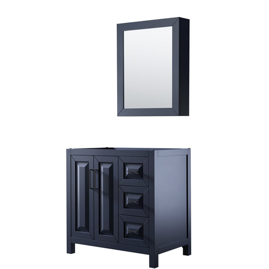 Daria 36" Single Vanity in Dark Blue, No Top, Matte Black Trim, Medicine Cabinet