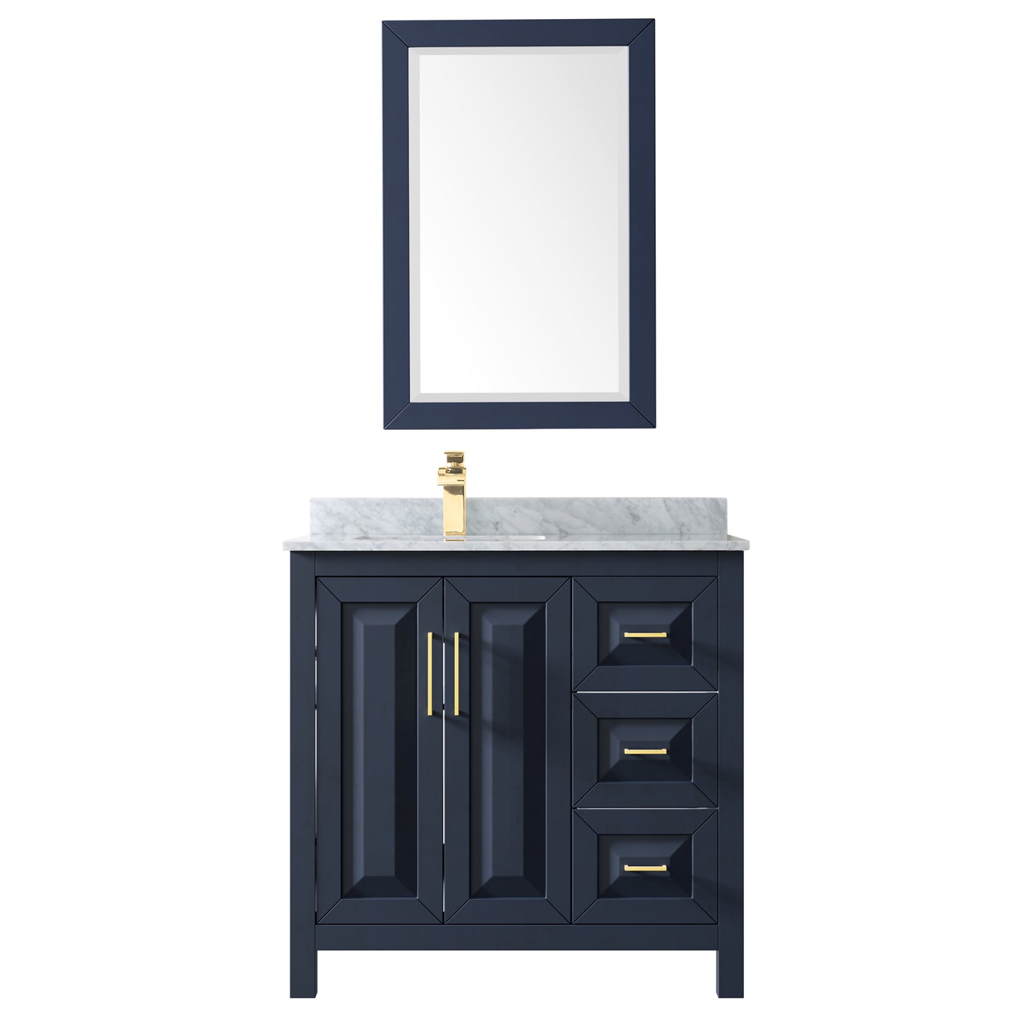 Daria 36" Single Vanity in Dark Blue, Top, Square Sink, 24" Mirror