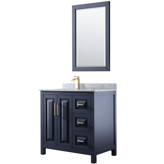 Daria 36" Single Vanity in Dark Blue, Top, Square Sink, 24" Mirror