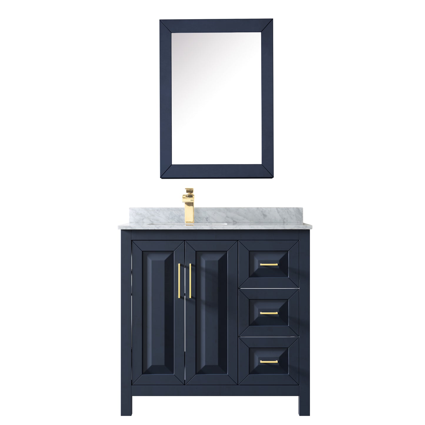 Daria 36" Single Vanity in Dark Blue, Top, Square Sink, Medicine Cabinet