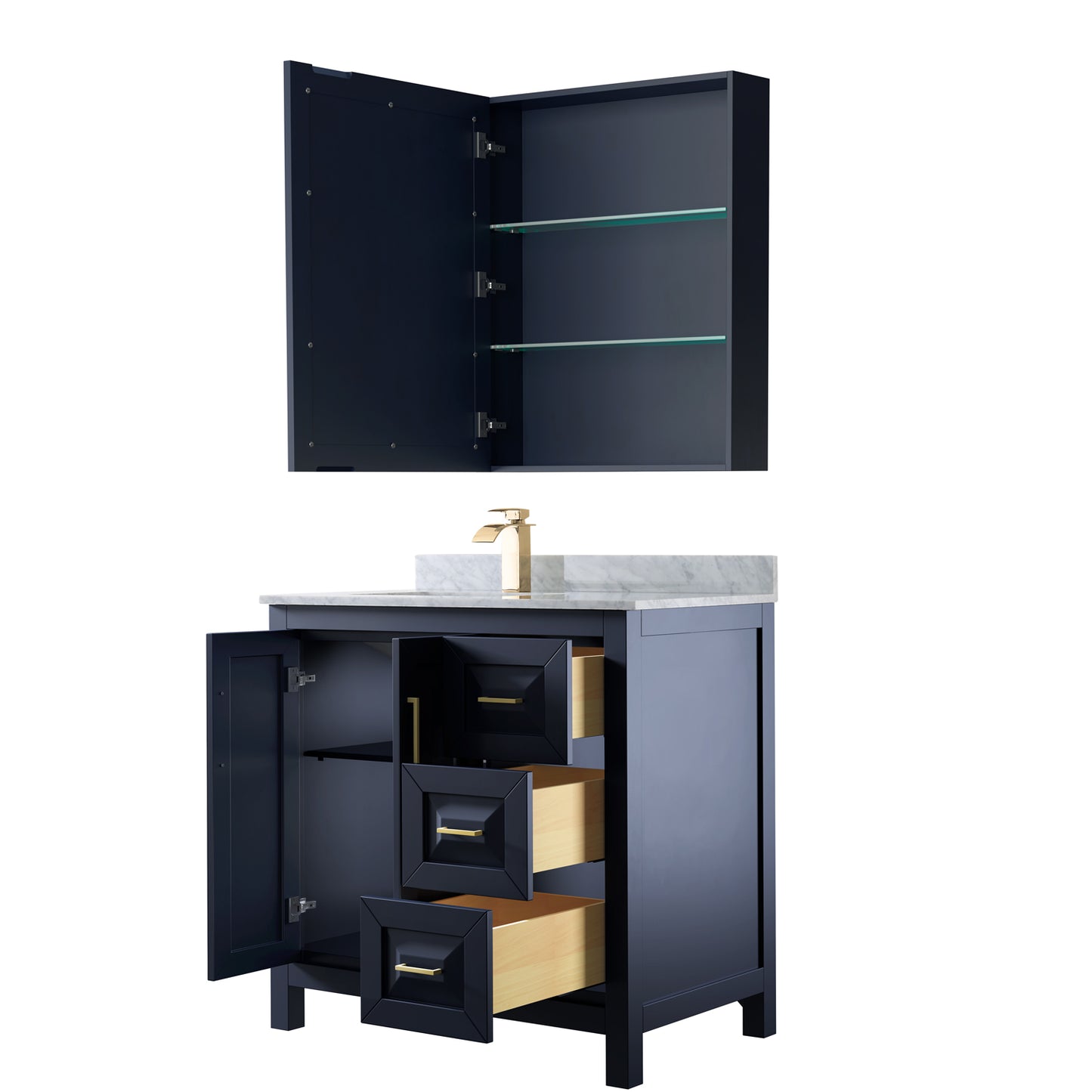 Daria 36" Single Vanity in Dark Blue, Top, Square Sink, Medicine Cabinet