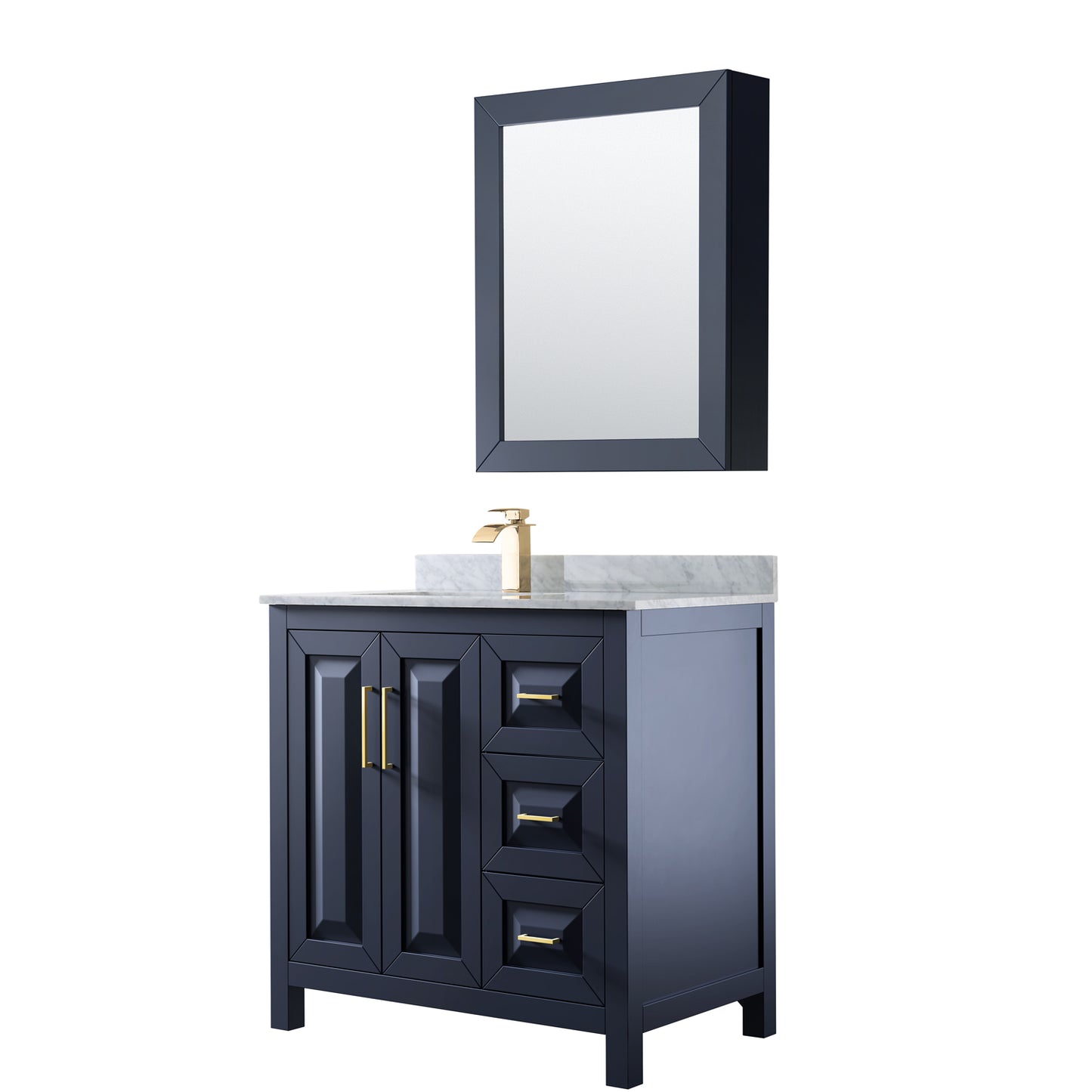 Daria 36" Single Vanity in Dark Blue, Top, Square Sink, Medicine Cabinet