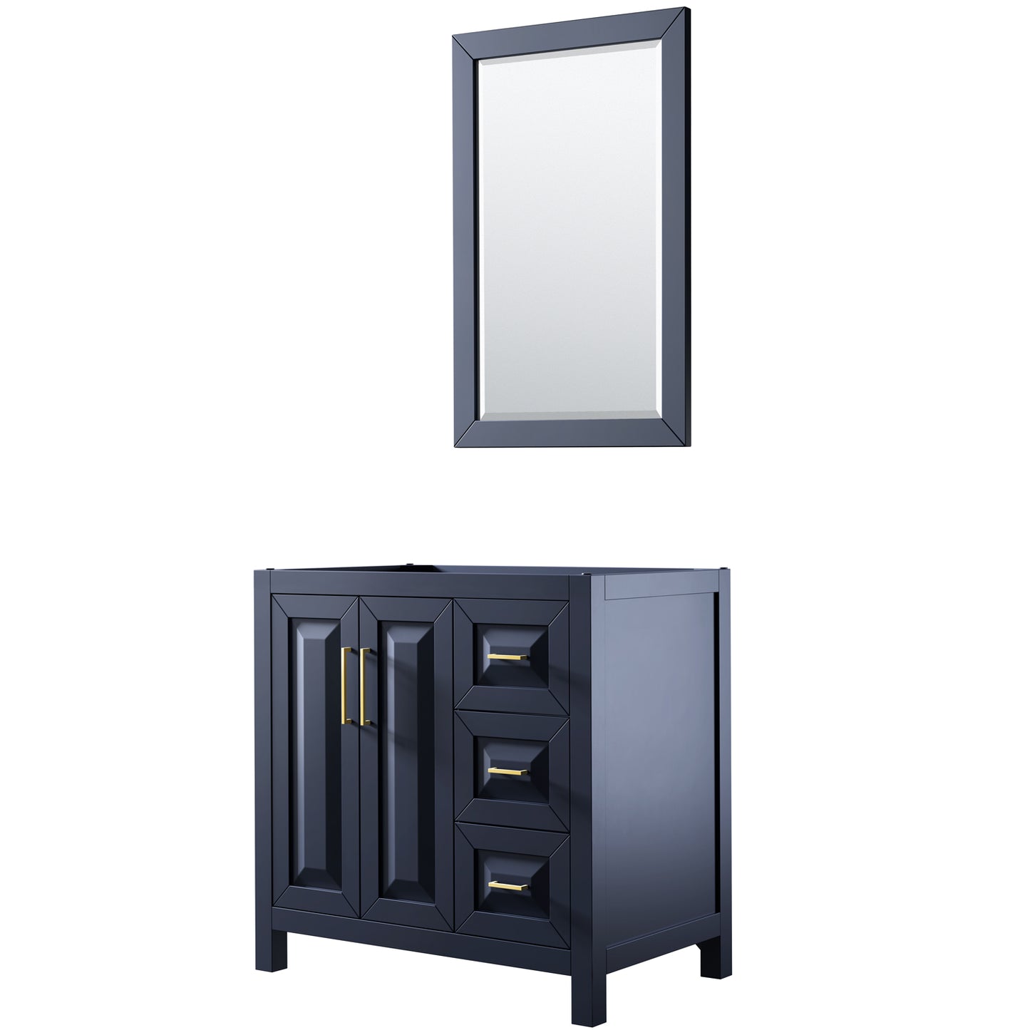 Daria 36" Single Vanity in Dark Blue, No Top, No Sink, 24" Mirror
