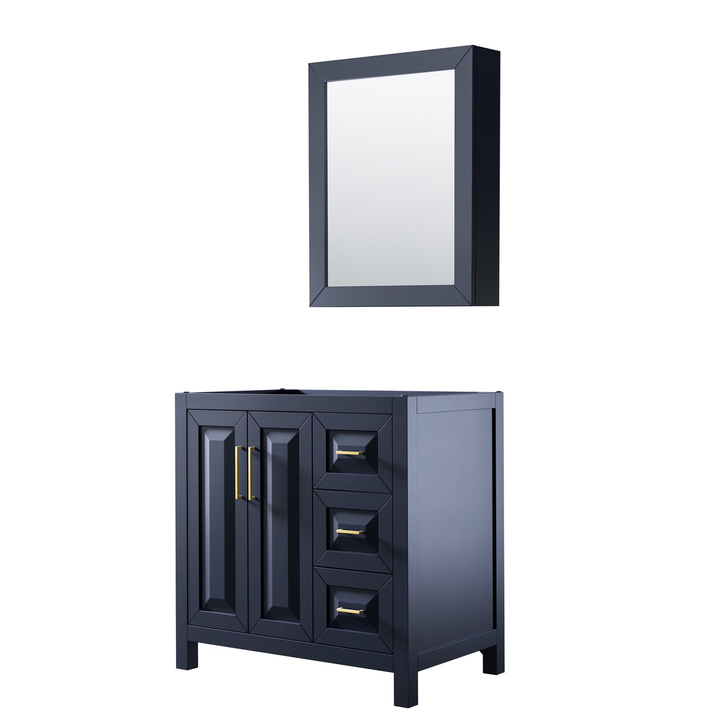 Daria 36" Single Vanity in Dark Blue, No Top, No Sink, Medicine Cabinet