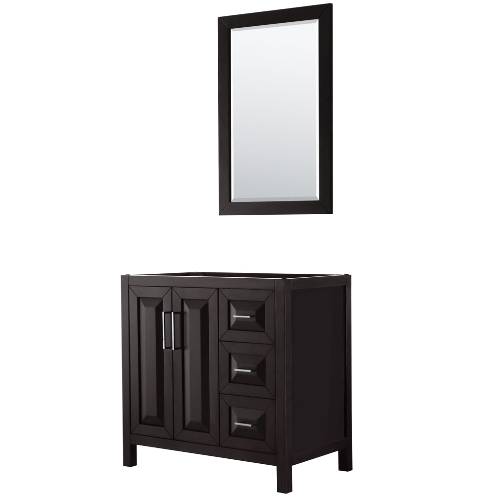 Daria 36" Single Vanity in Dark Espresso, No Top, No Sink, 24" Mirror