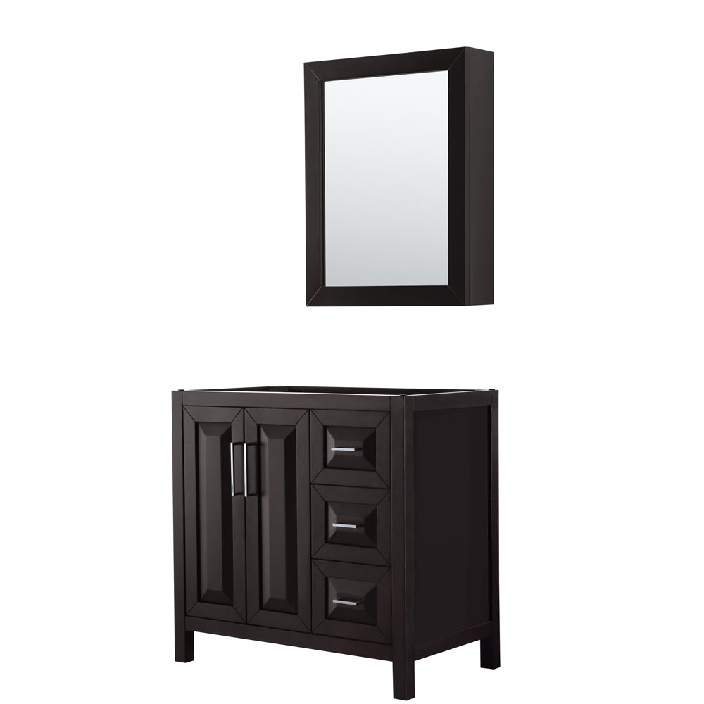 Daria 36 inch Single Bathroom Vanity in Dark Espresso, No Countertop, No Sink, and Medicine Cabinet