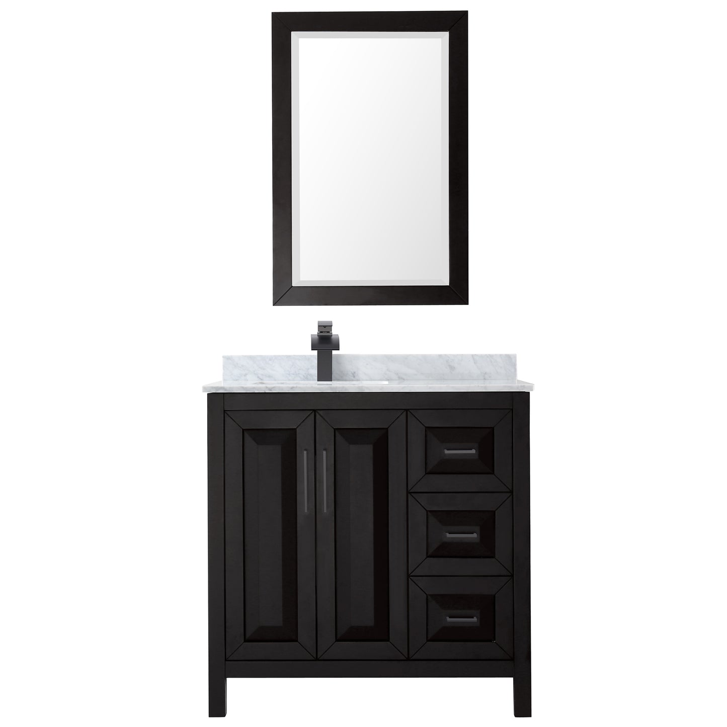 Daria 36" Single Vanity in Dark Espresso, Top, Black Trim, 24" Mirror