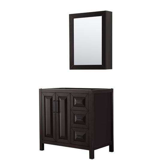 Daria 36" Dark Espresso Single Vanity, No Top, Black Trim, Medicine Cabinet