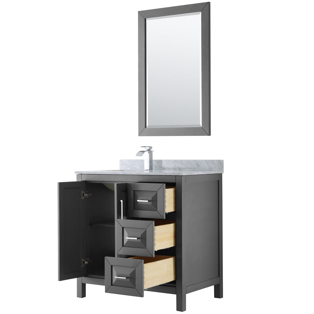 Daria 36" Single Vanity in Dark Gray, Top, Square Sink, 24" Mirror