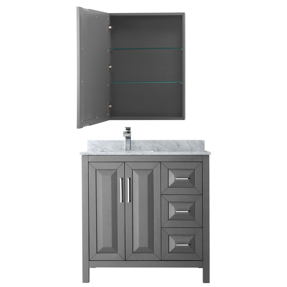 Daria 36" Single Vanity in Dark Gray, Top, Square Sink, Medicine Cabinet