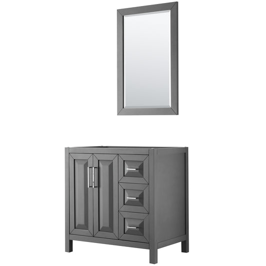 Daria 36" Single Vanity in Dark Gray, No Top, No Sink, 24" Mirror