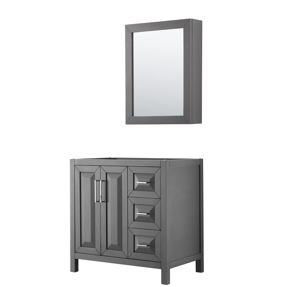 Daria 36 inch Single Bathroom Vanity in Dark Gray, No Countertop, No Sink, and Medicine Cabinet