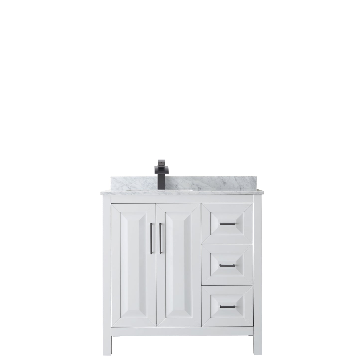 Daria 36" Single Vanity in White, Top, Square Sink, Matte Black Trim