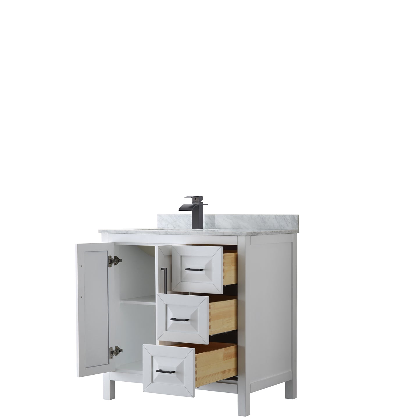 Daria 36" Single Vanity in White, Top, Square Sink, Matte Black Trim