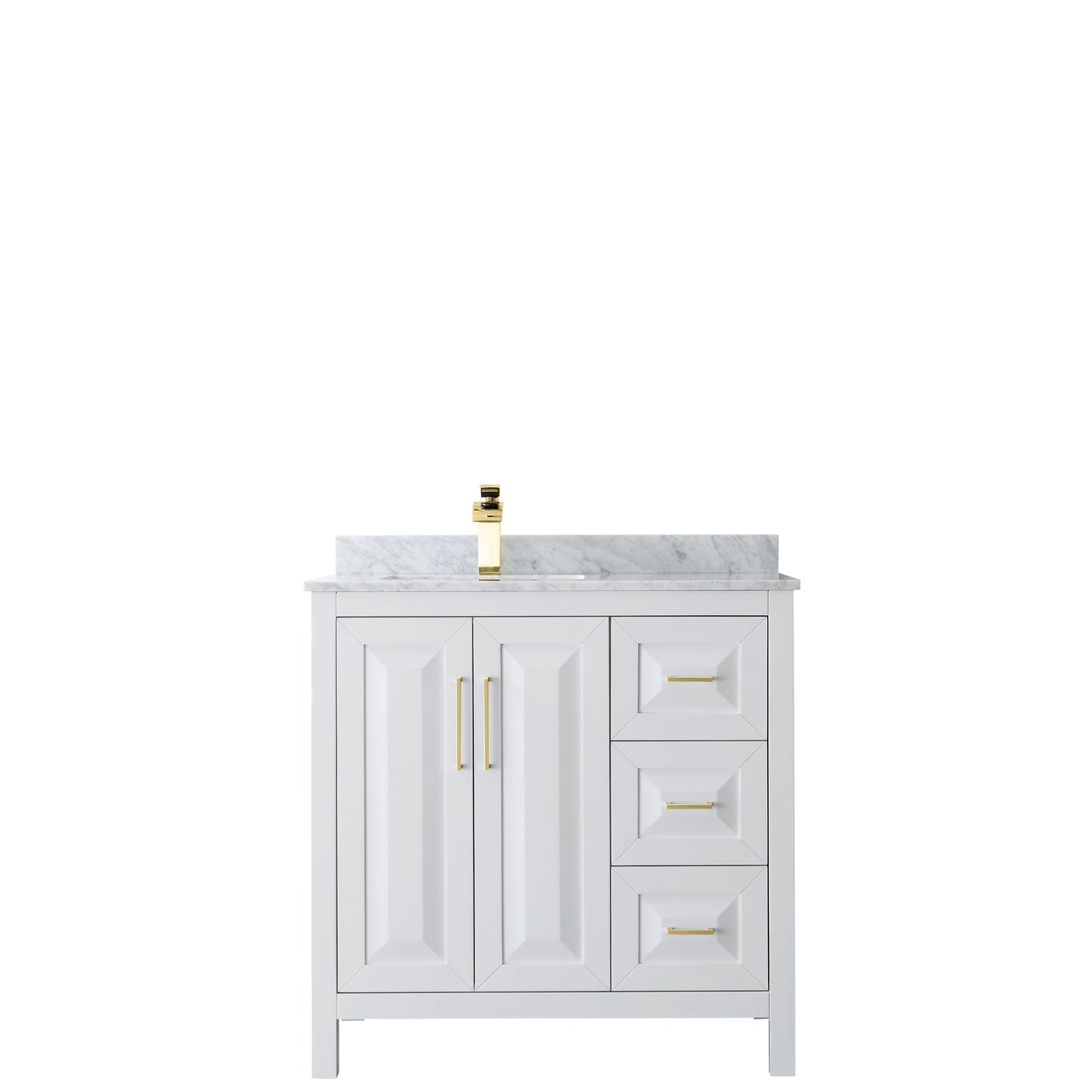 Daria 36" Single Vanity in White, Top, Square Sink, Brushed Gold Trim