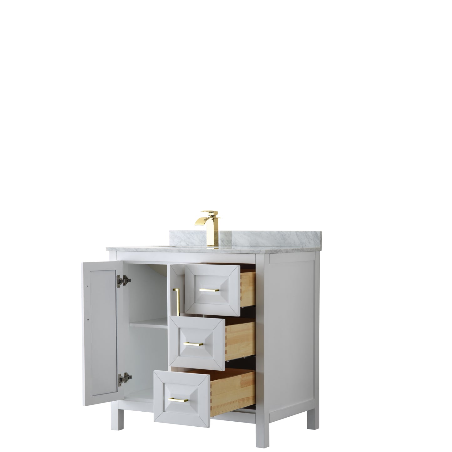 Daria 36" Single Vanity in White, Top, Square Sink, Brushed Gold Trim
