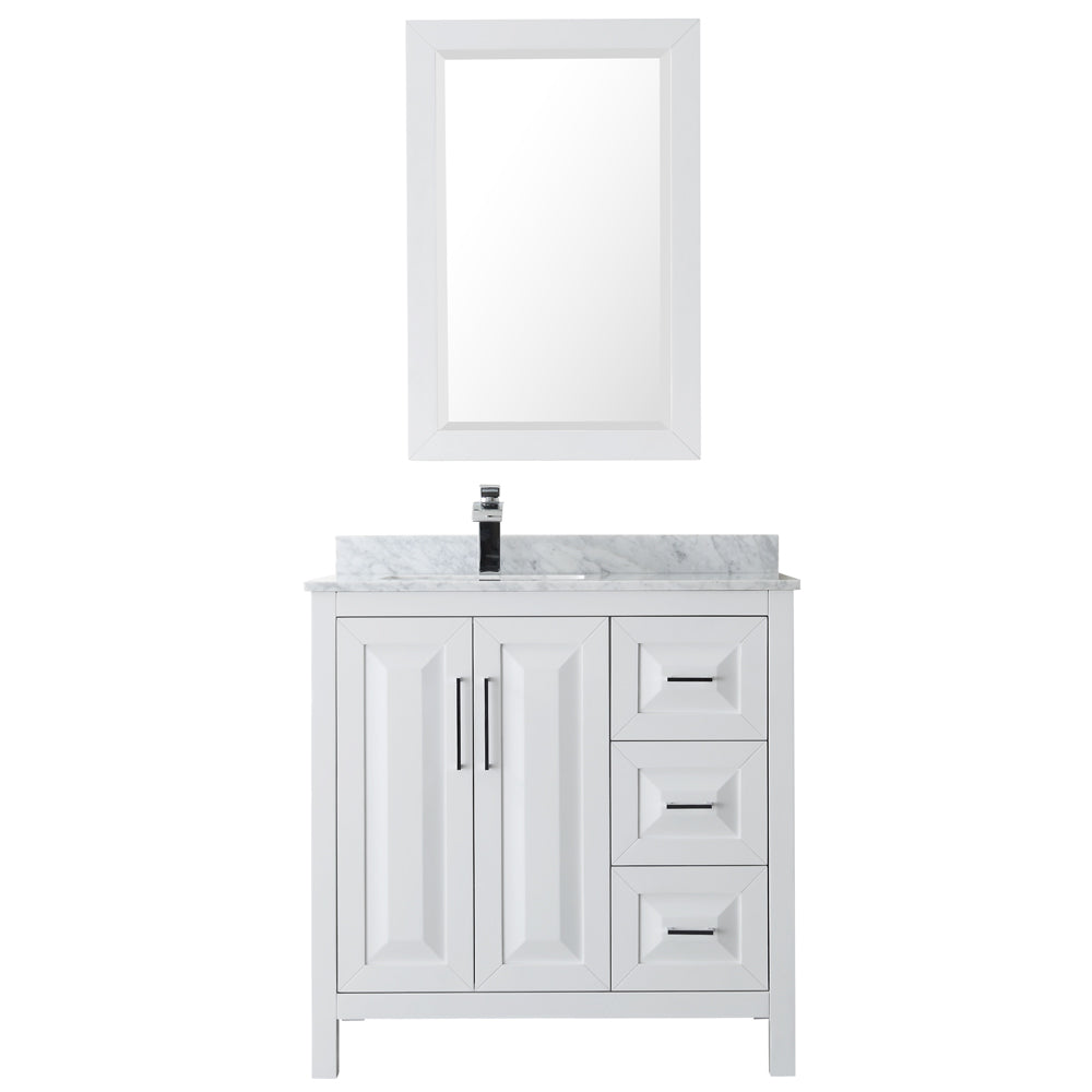Daria 36" Single Vanity in White, Top, Square Sink, 24" Mirror