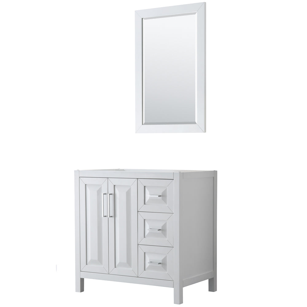 Daria 36 inch Single Bathroom Vanity in White, No Countertop, No Sink, and 24 inch Mirror