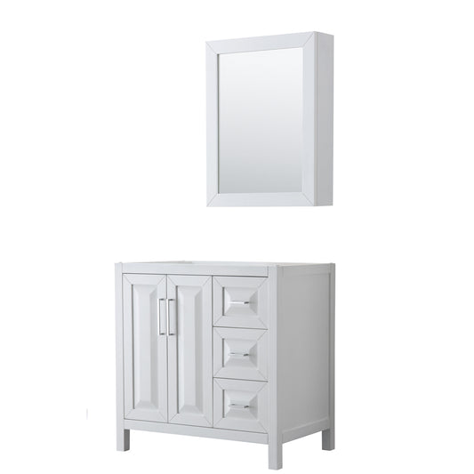 Daria 36" Single Vanity in White, No Top, No Sink, Medicine Cabinet