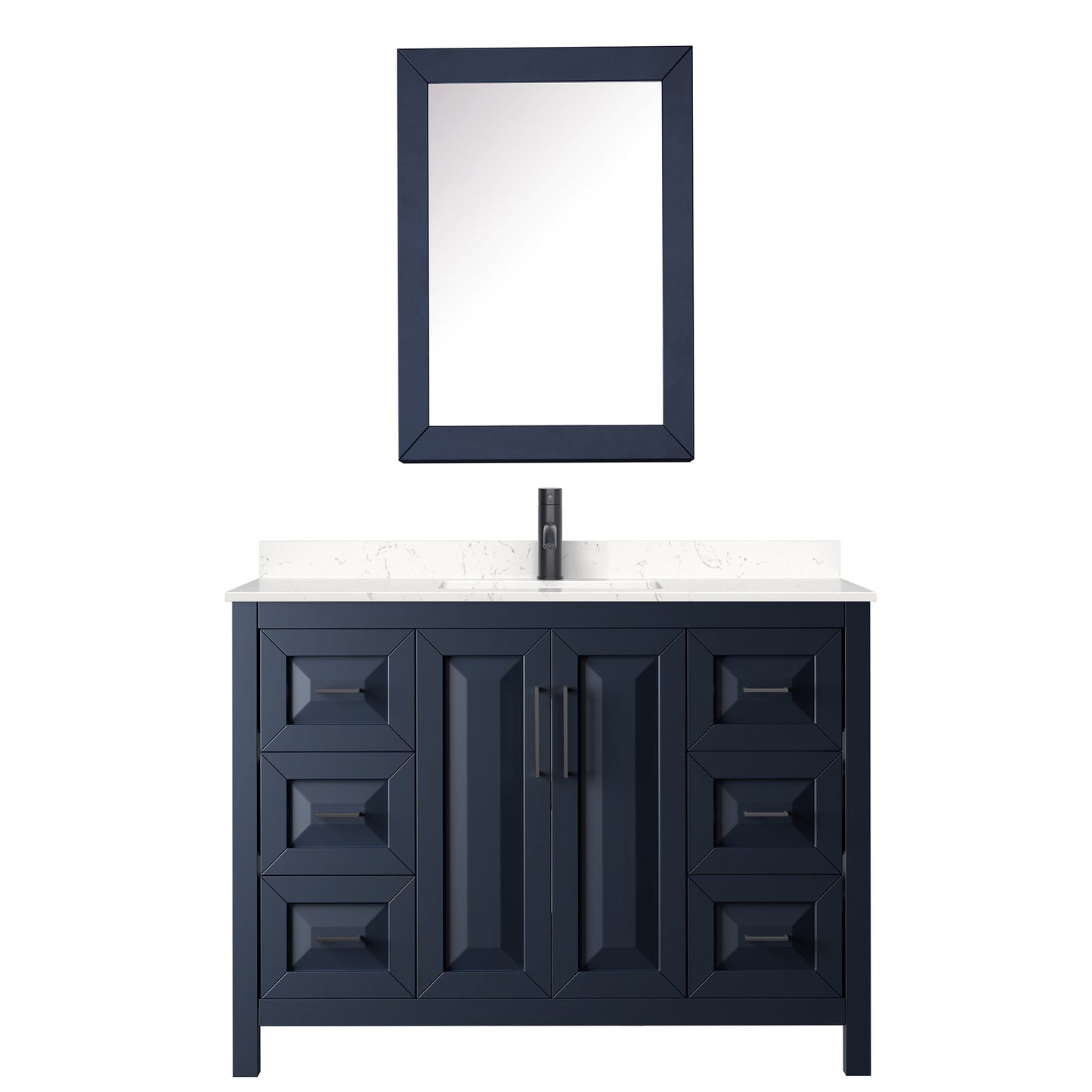 Daria 48" Blue Single Vanity, Carrara Marble Top, Black Trim, Medicine Cabinet