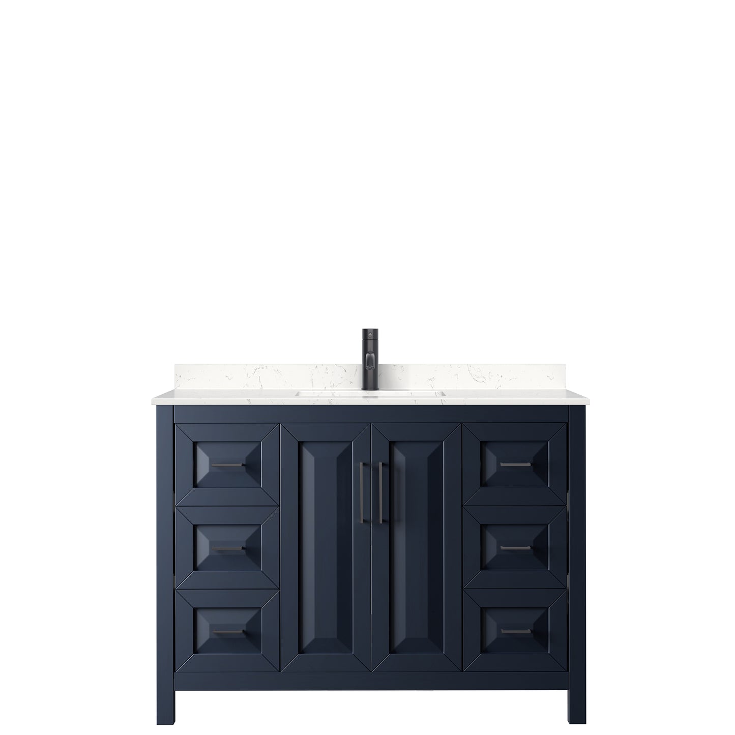Daria 48" Single Vanity in Dark Blue, Carrara Cultured Marble Top, Black Trim