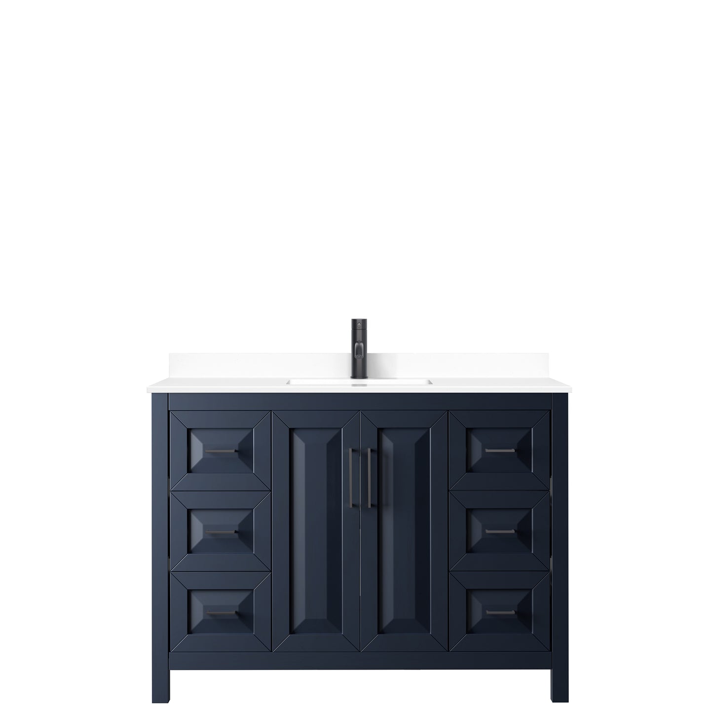 Daria 48" Single Vanity in Dark Blue, White Cultured Marble Top, Black Trim