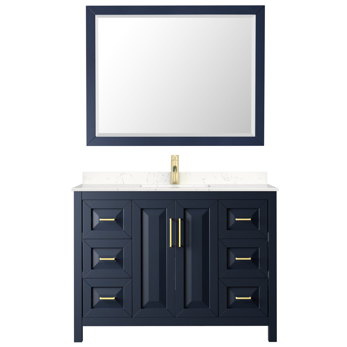 Daria 48" Single Vanity in Dark Blue, Carrara Cultured Marble Top, 46" Mirror